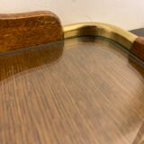 Serving tray in wood, brass and glass, 1960
