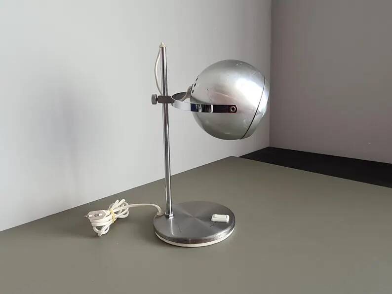 Mid Century Eyeball Desk Lamp, Space Age Table Light, brushed chrome