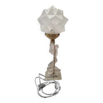 Art Deco Table Lamp With Half Naked Woman, 1930s