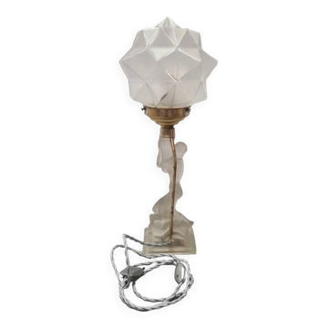 Lampe de table Art déco avec femme à moitié nue, années 1930