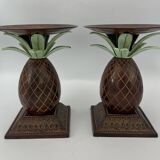 Pair of vintage bronze pineapple candlesticks