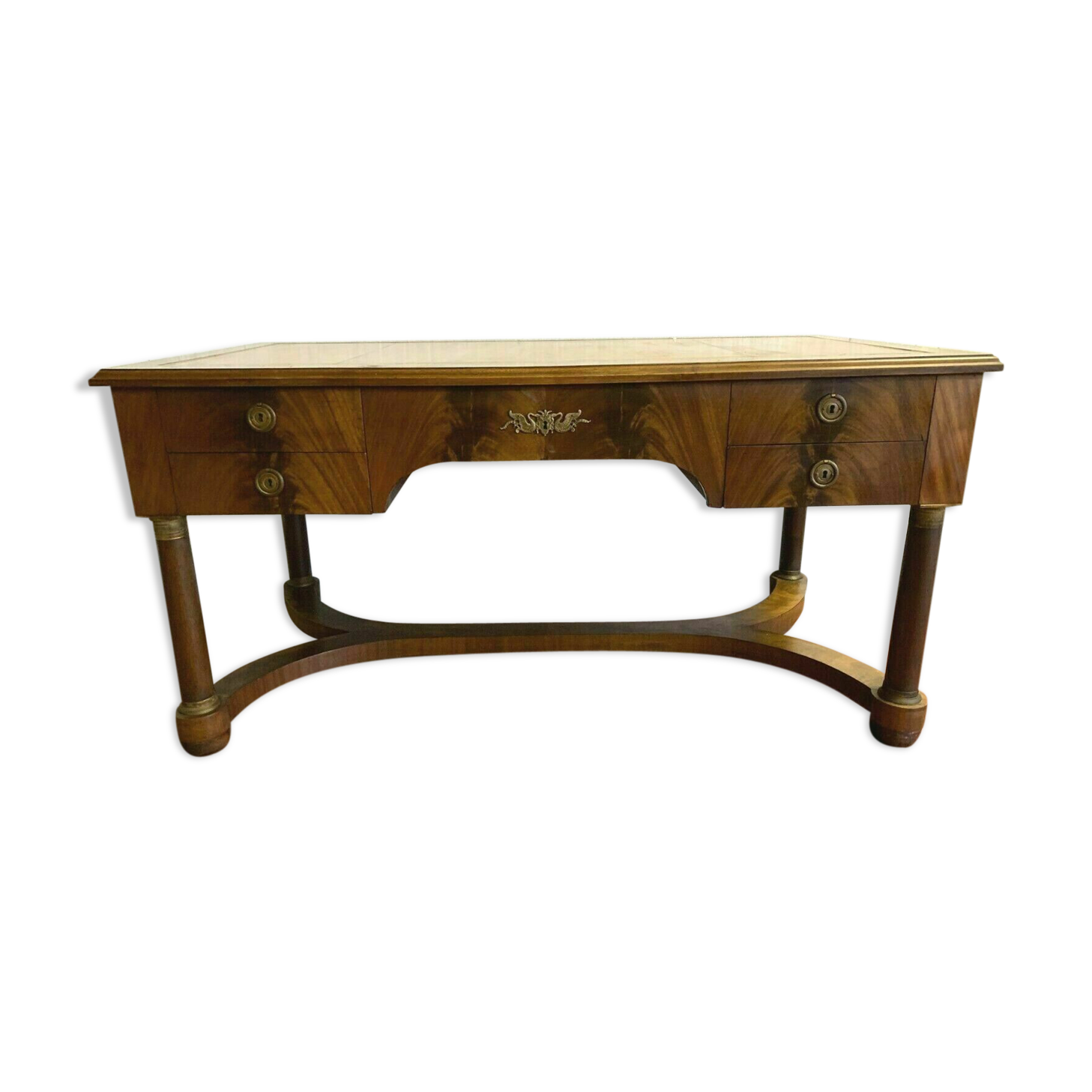 Empire-style flat desk in mahogany Top leather 20th century