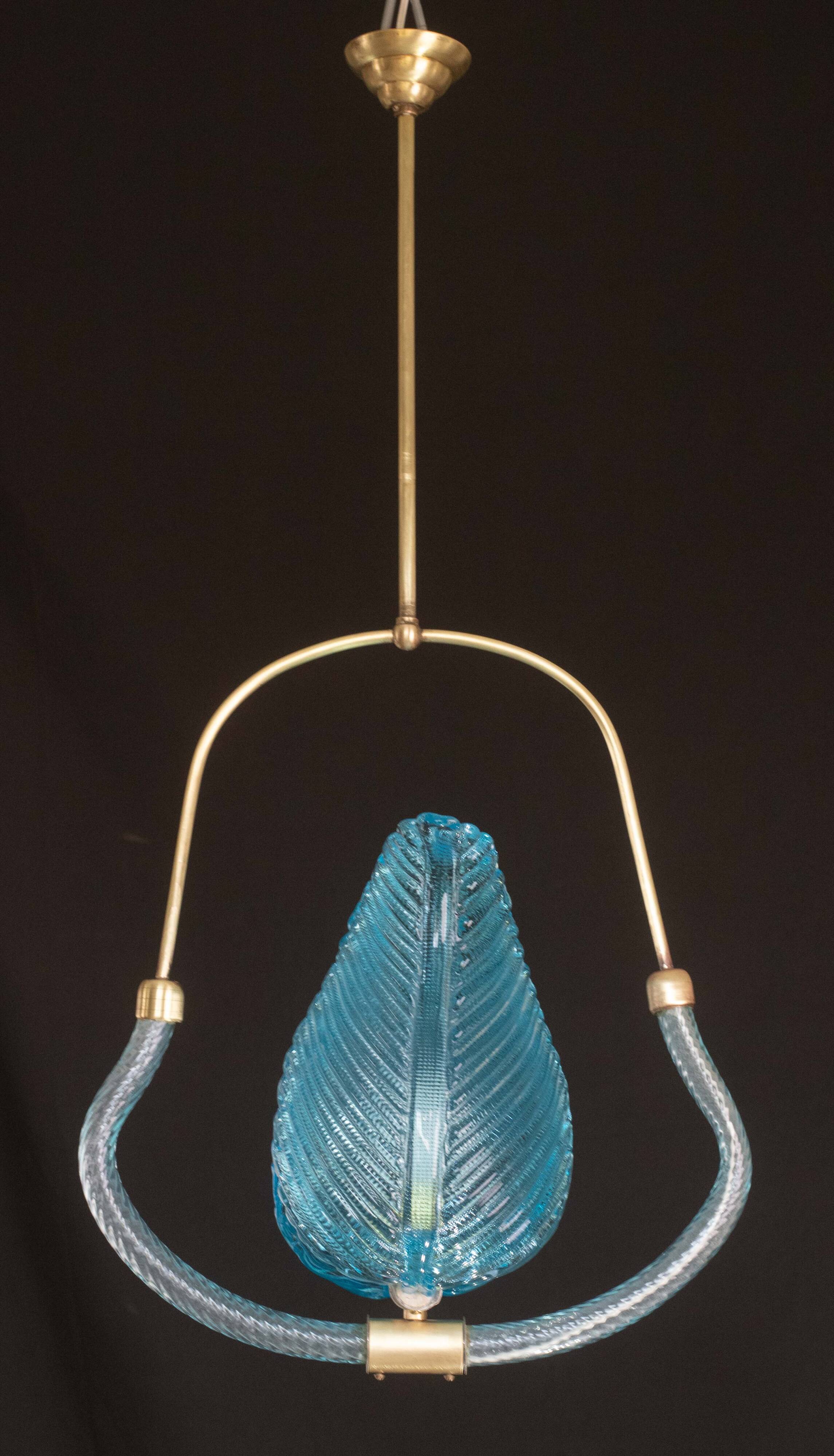 Lovely Blue Art Decò Barovier e Toso Pendant Light, 1930s