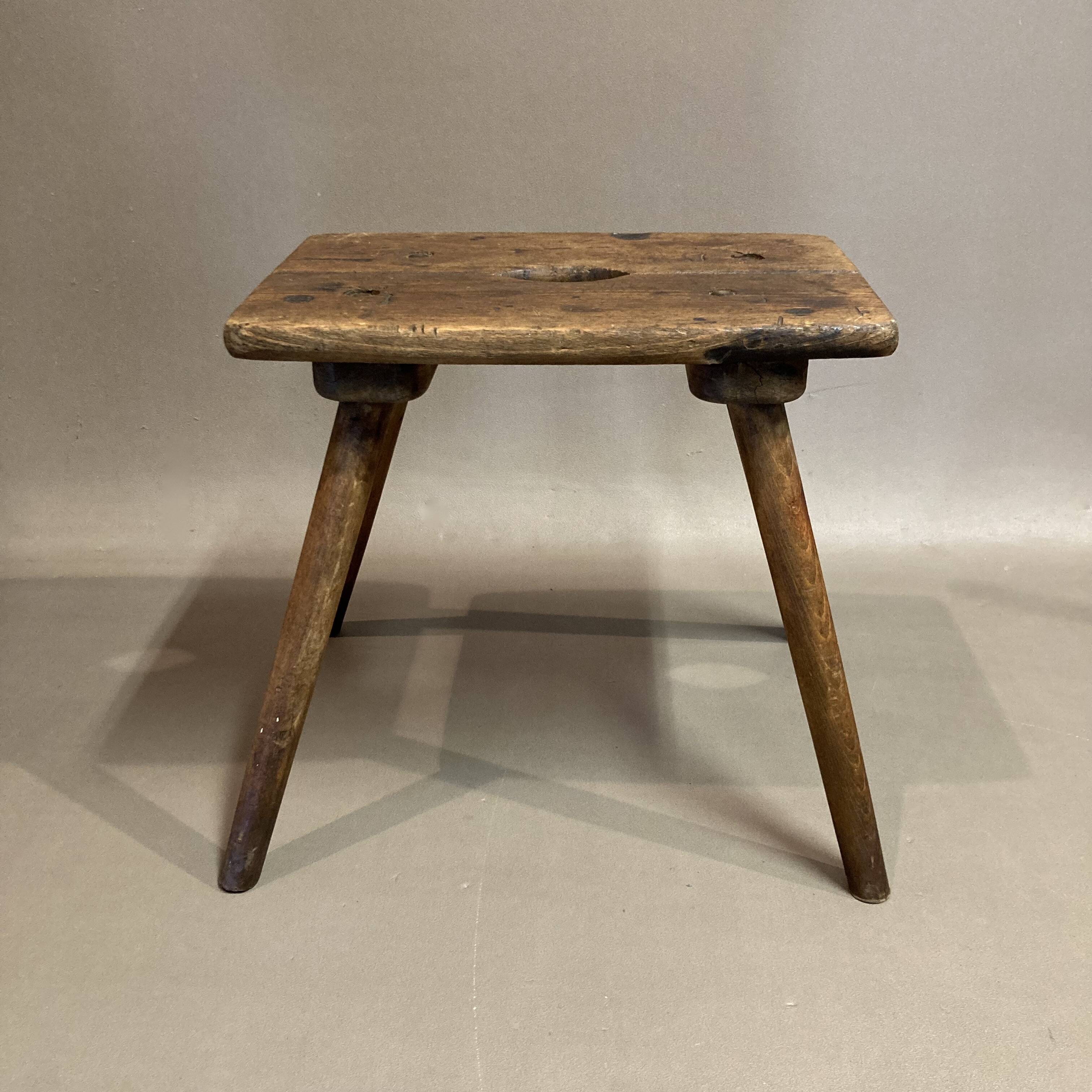 Pair of period stools in solid oak.