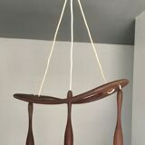 3-lamp suspension Rispal teak and opalines - 1950