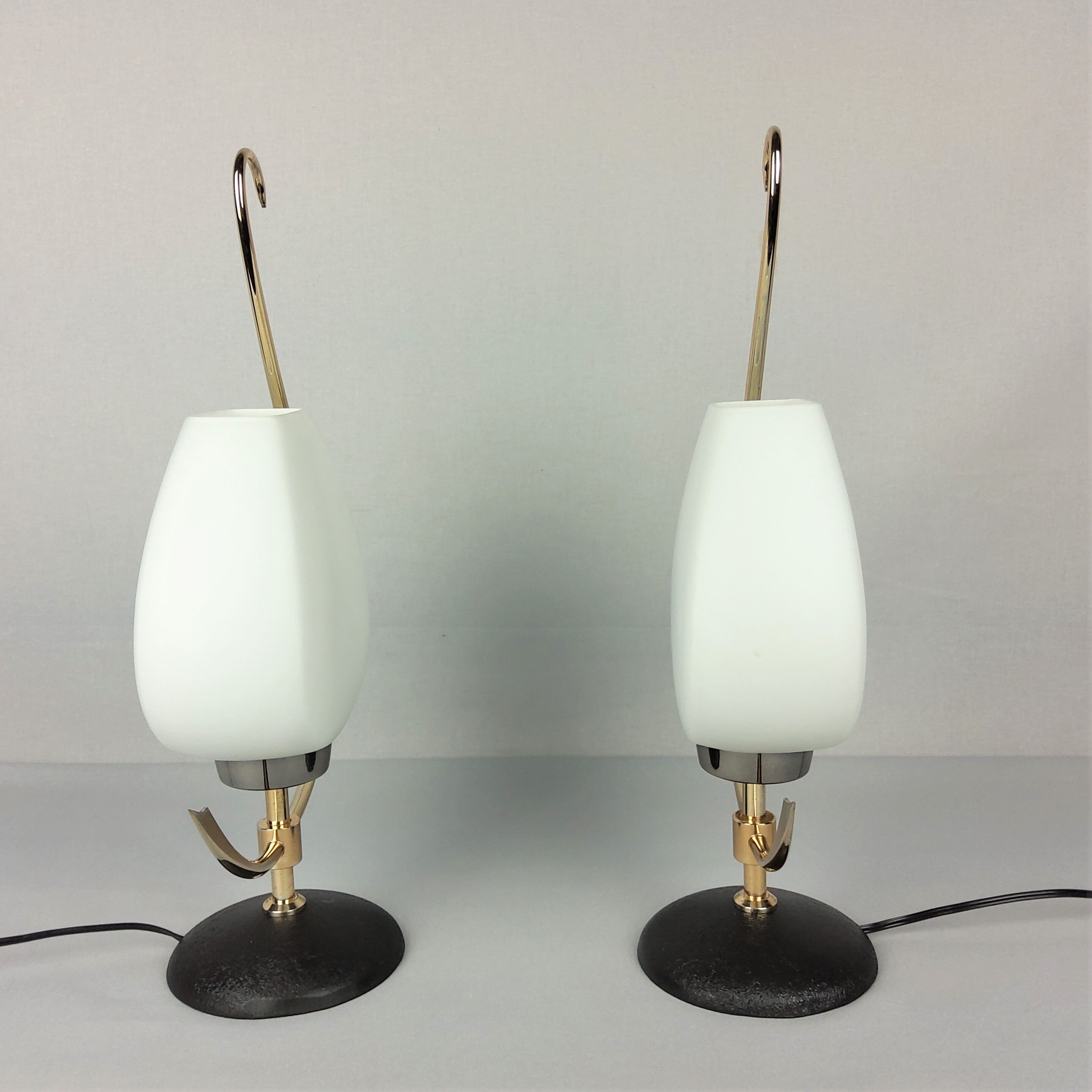2 arlus opaline and brass lamps 1960