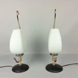 2 lampes arlus opaline et laiton 1960