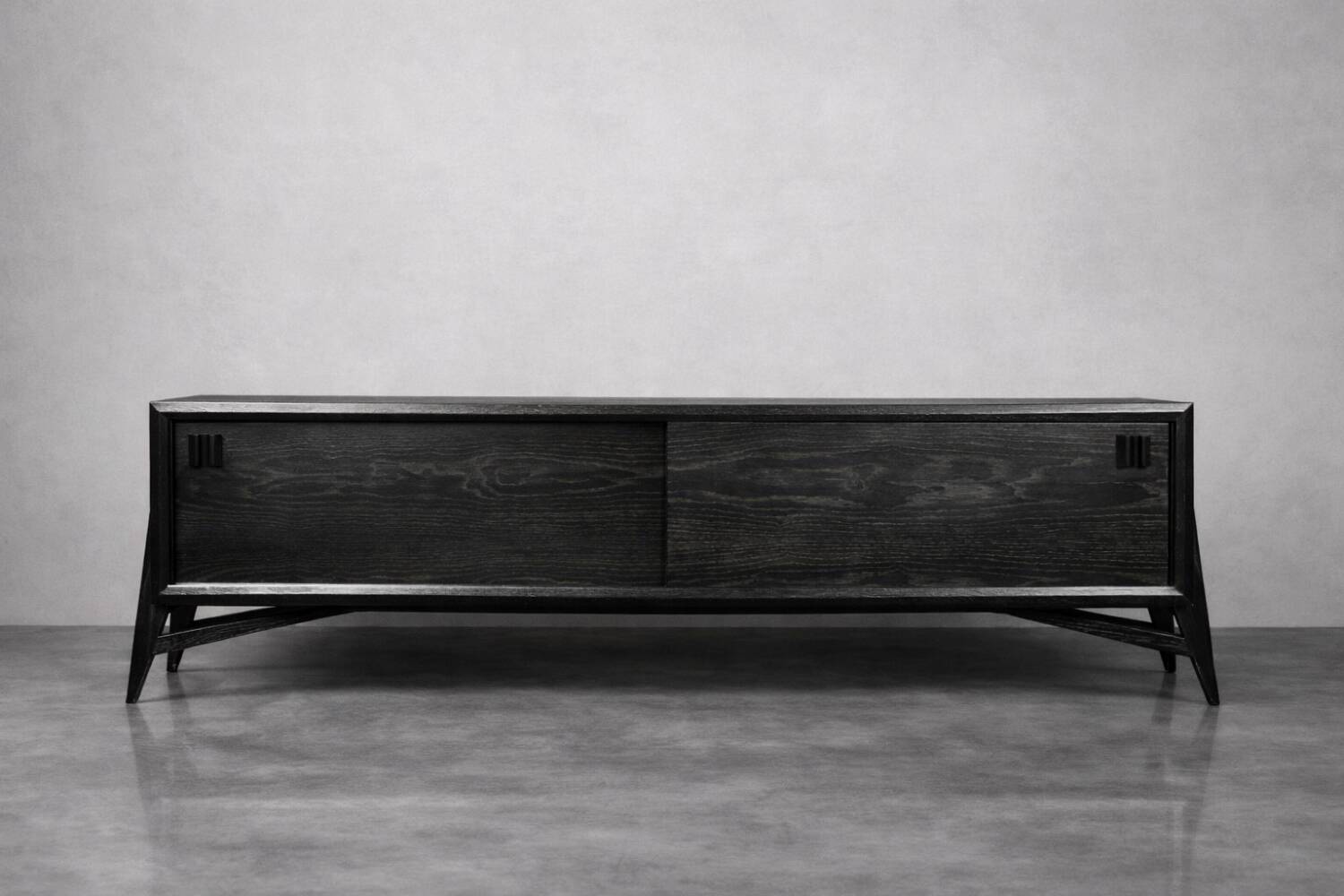 Vintage Mid-Century Scandinavian Modern Dark Oak Sideboard & Wooden Handles
