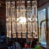 Vintage Chrome Chandelier and Transparent Plastic Pendants