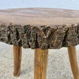 Tabouret de montagne en bois brut massif, tripode, années 50 60