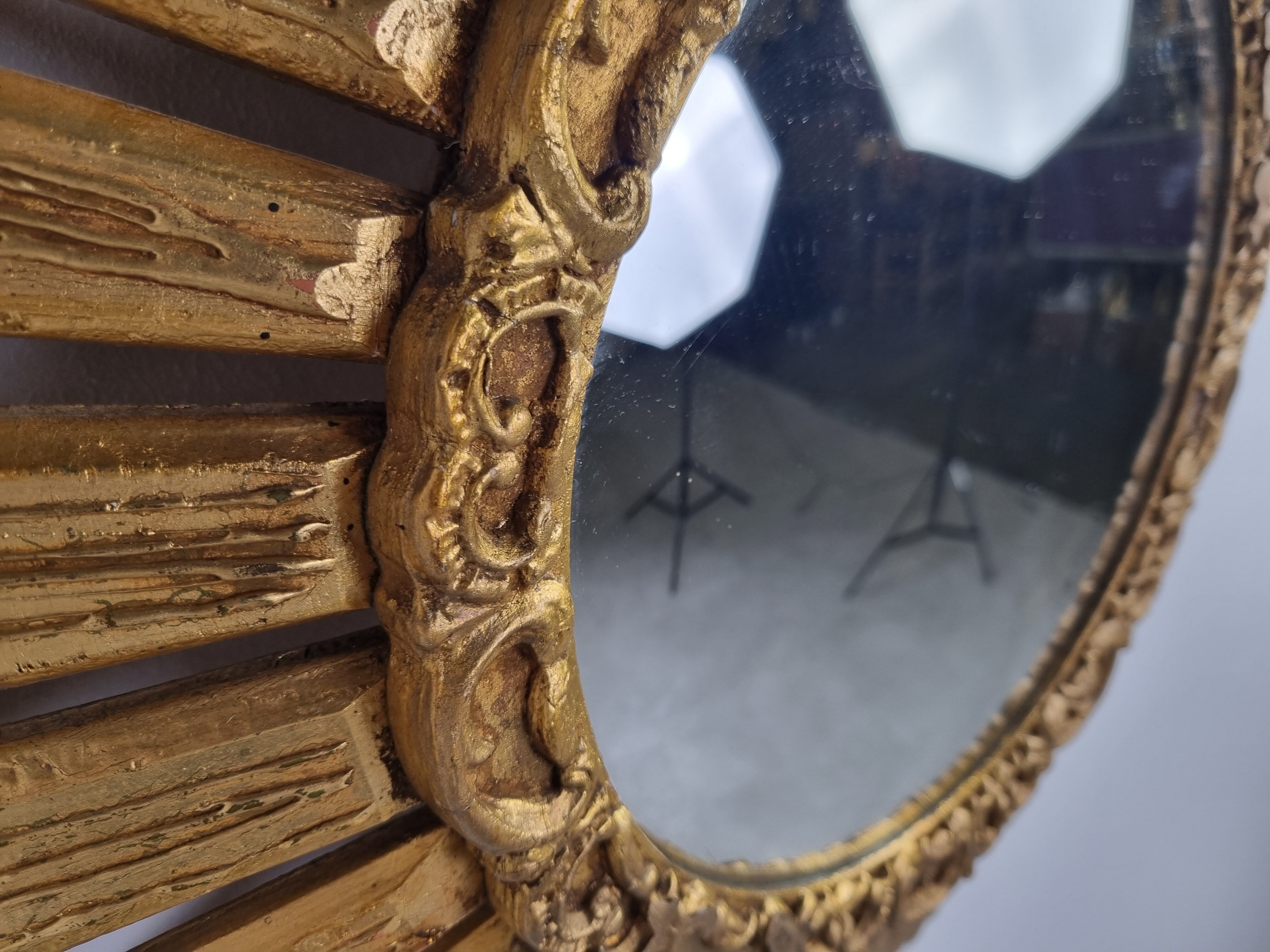 Large vintage golden sunburst mirror 1960s 63cm