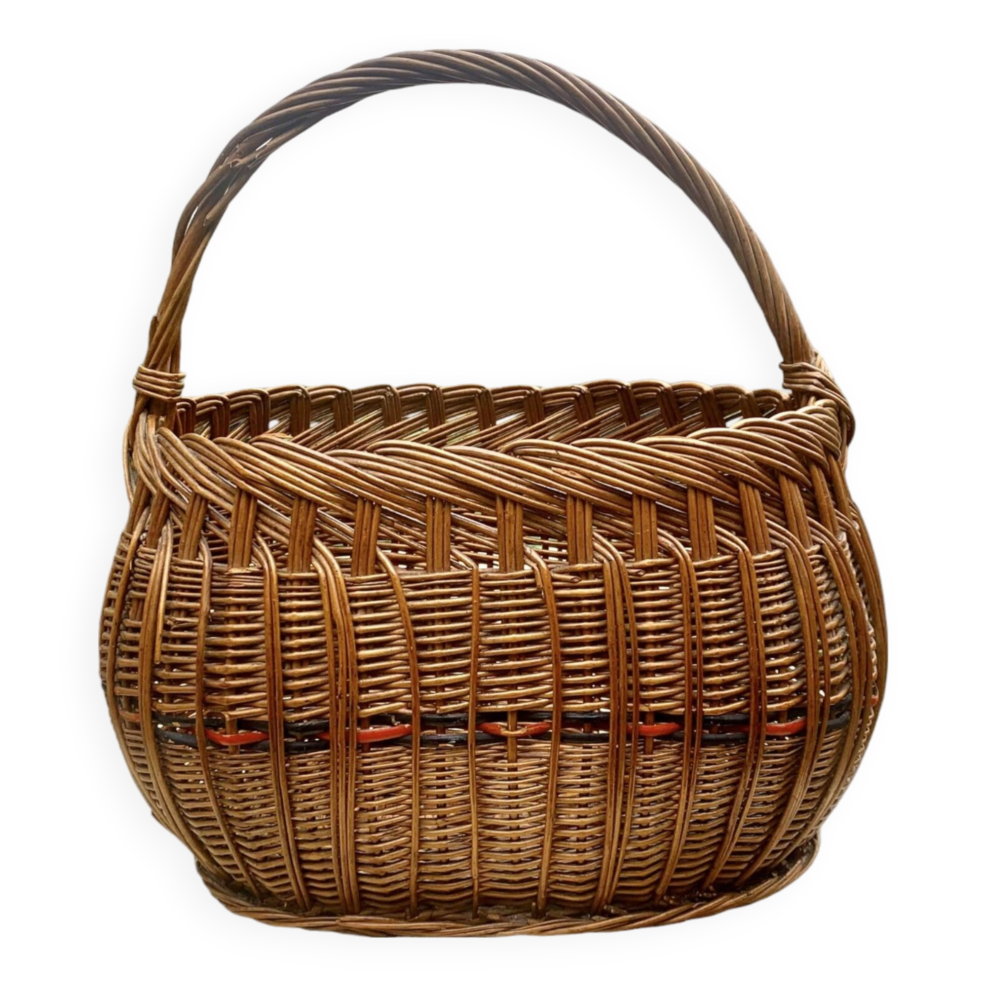 Grand Panier Vintage En Osier Et Rotin – Vannerie Ancienne – Déco Nature