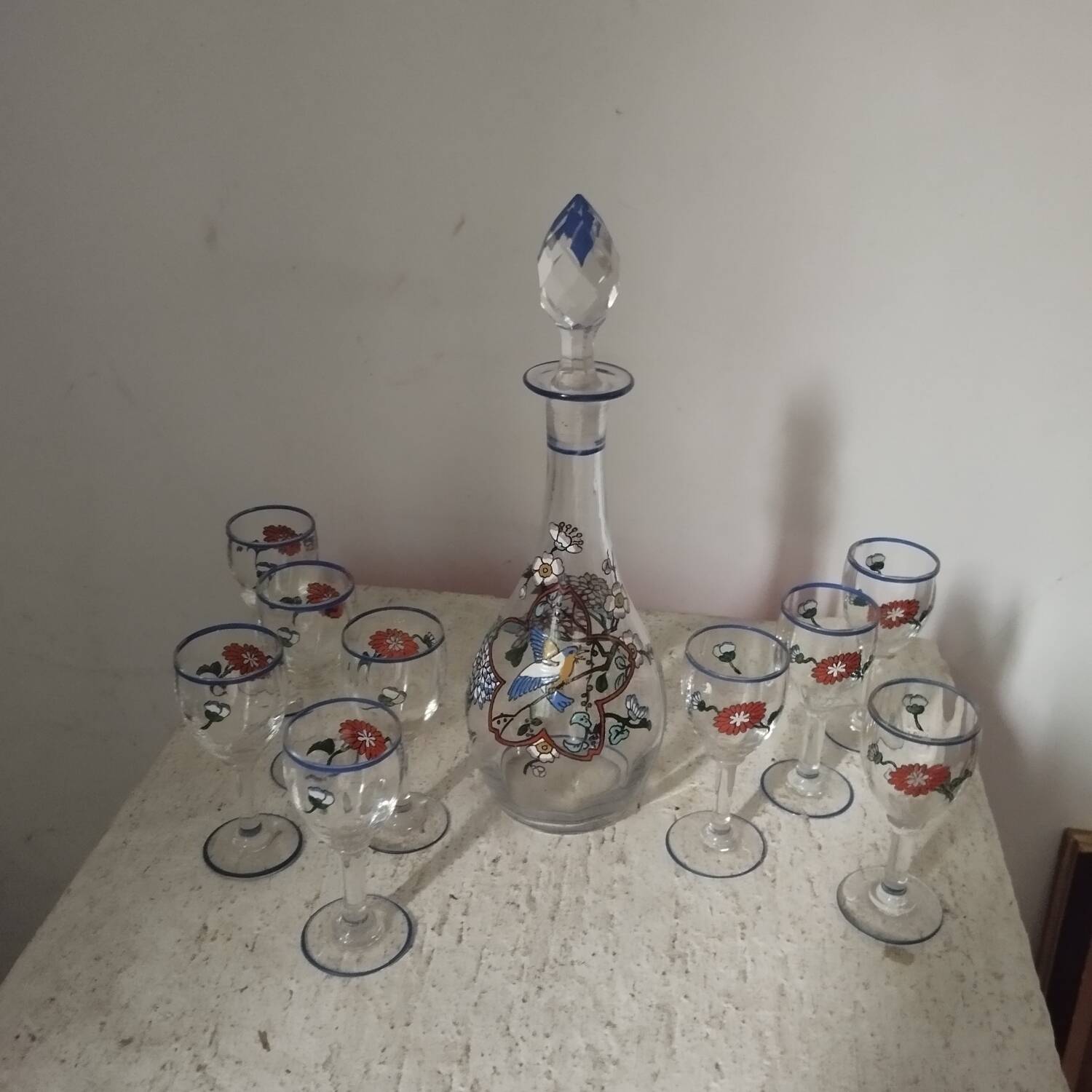 Sevres crystal carafe glass liqueur service