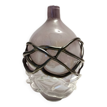 Lilac and Black Iridescent Murano Glass Vase by Sergio Costantini, Italy 19