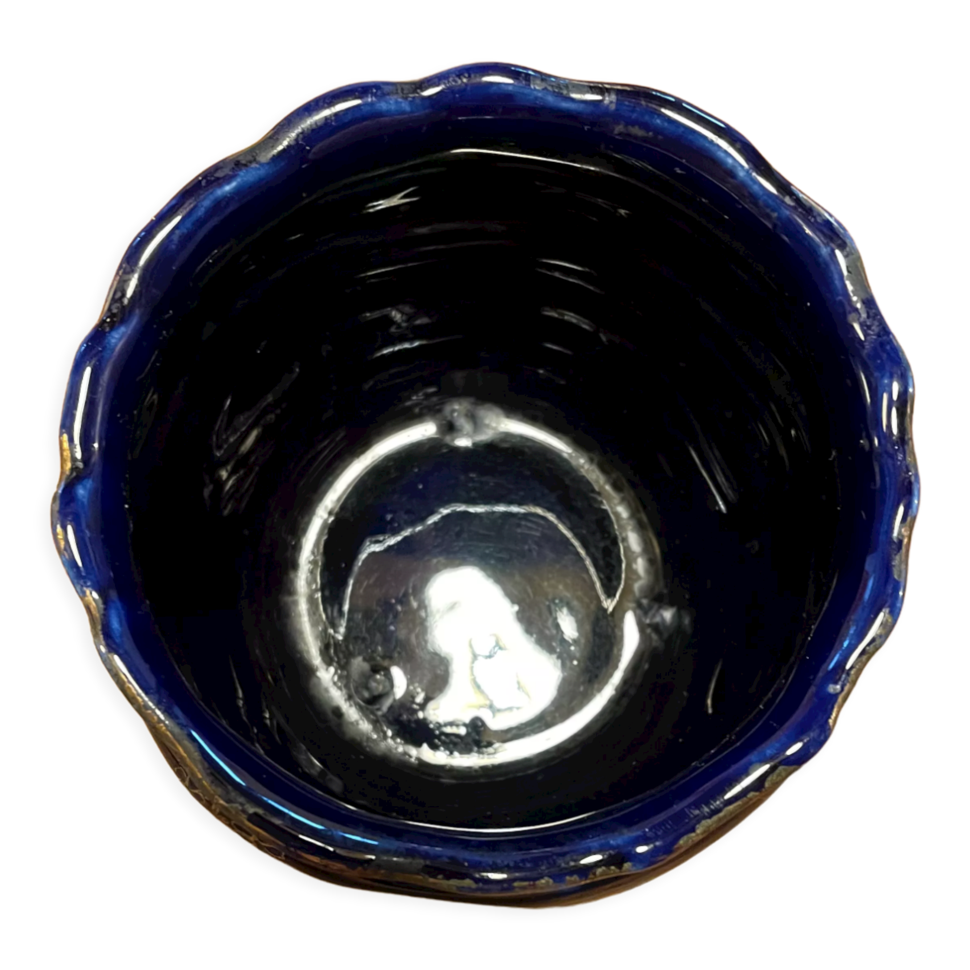 Enamelled ceramic pot cover, deep blue