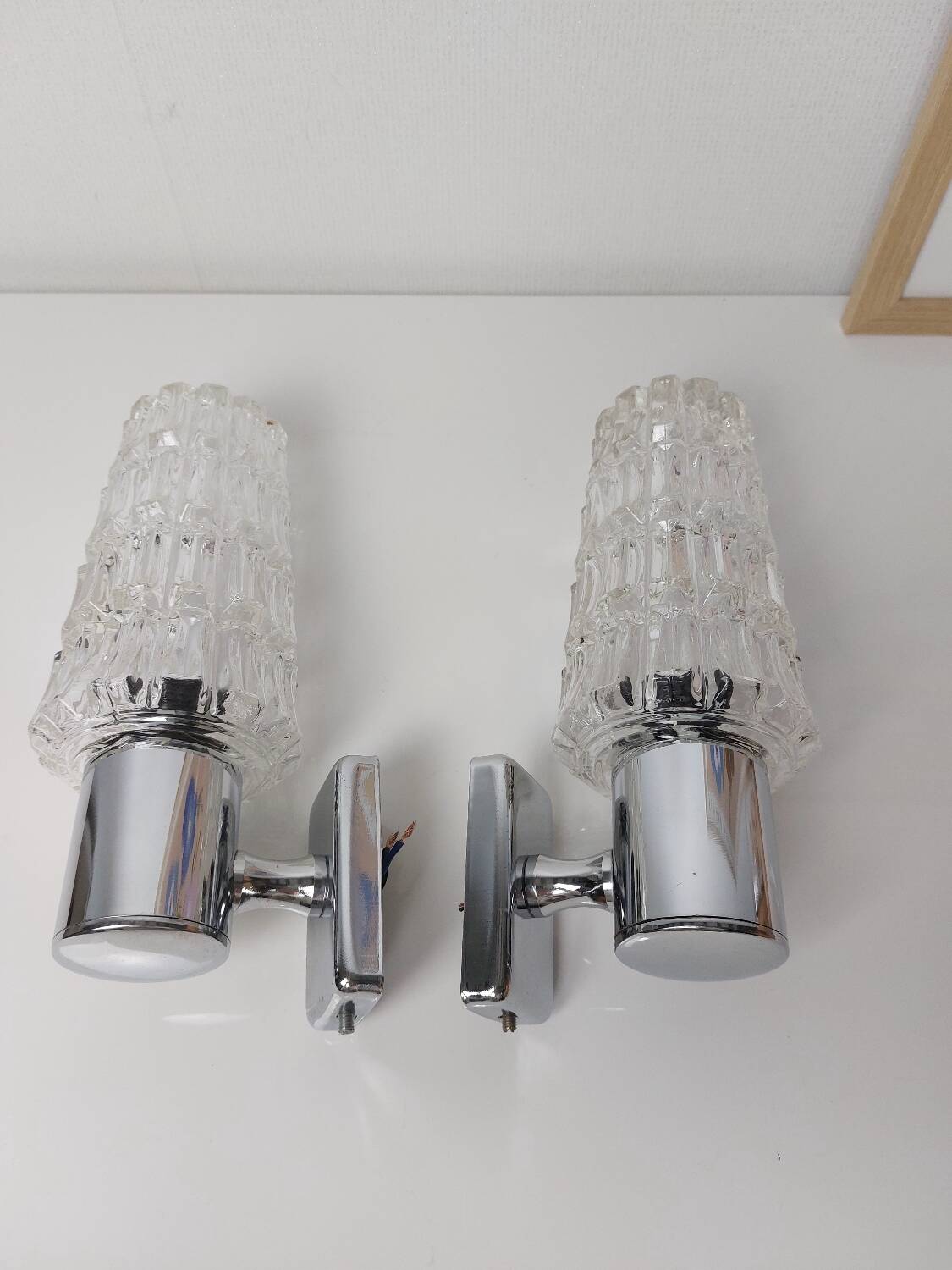 Pair of chrome wall lights
