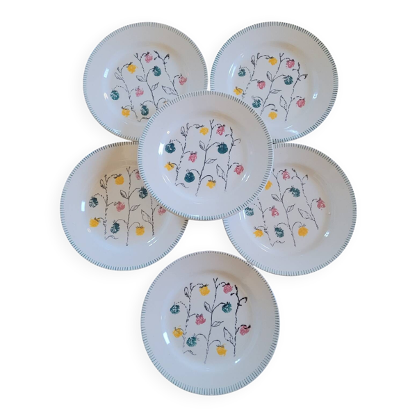 Assiettes à dessert faïence et décor floral 50's