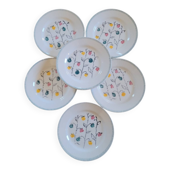 50s floral decorated earthenware dessert plates