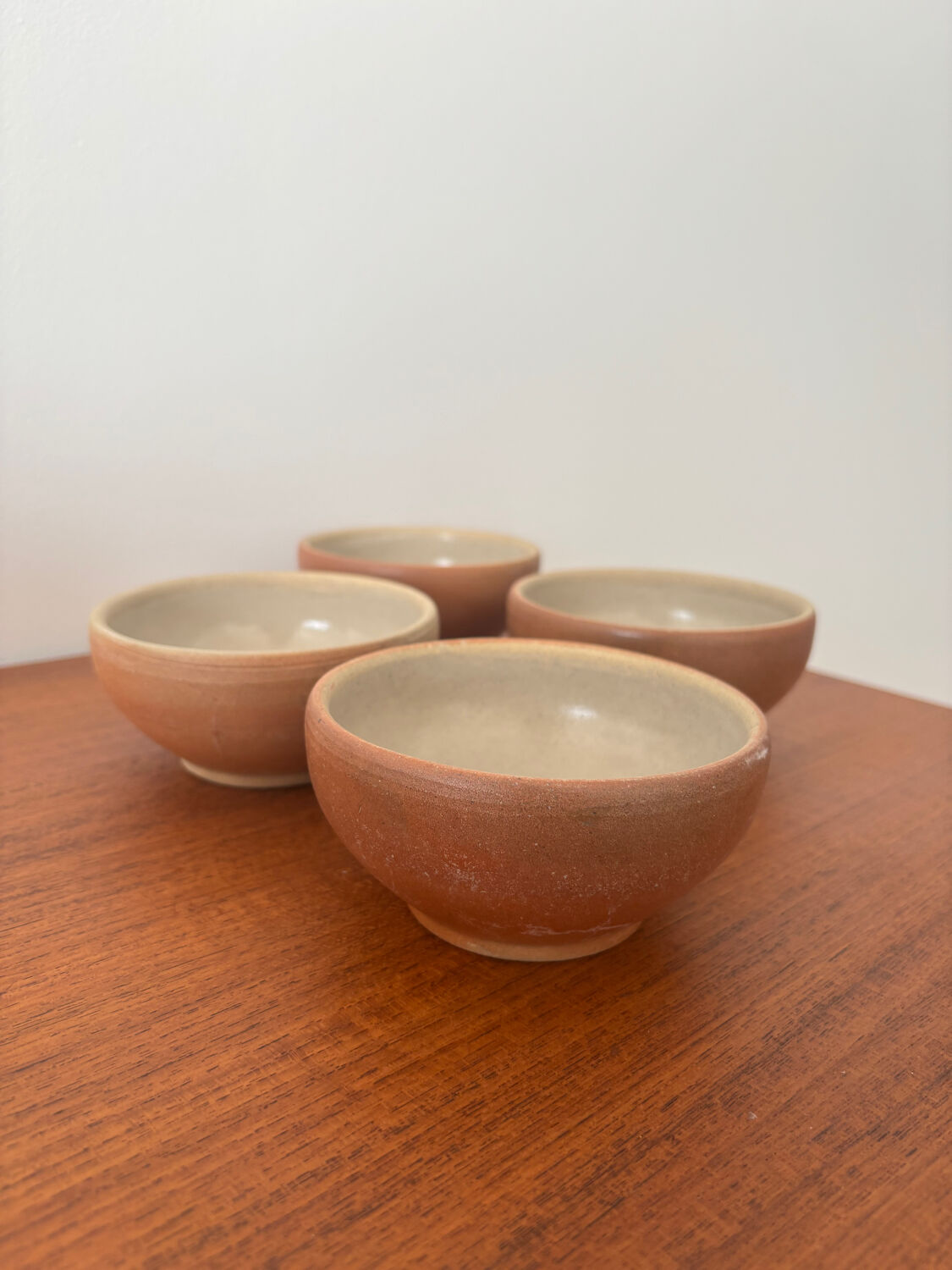 Set of 4 vintage stoneware bowls – terracotta tones – natural raw spirit