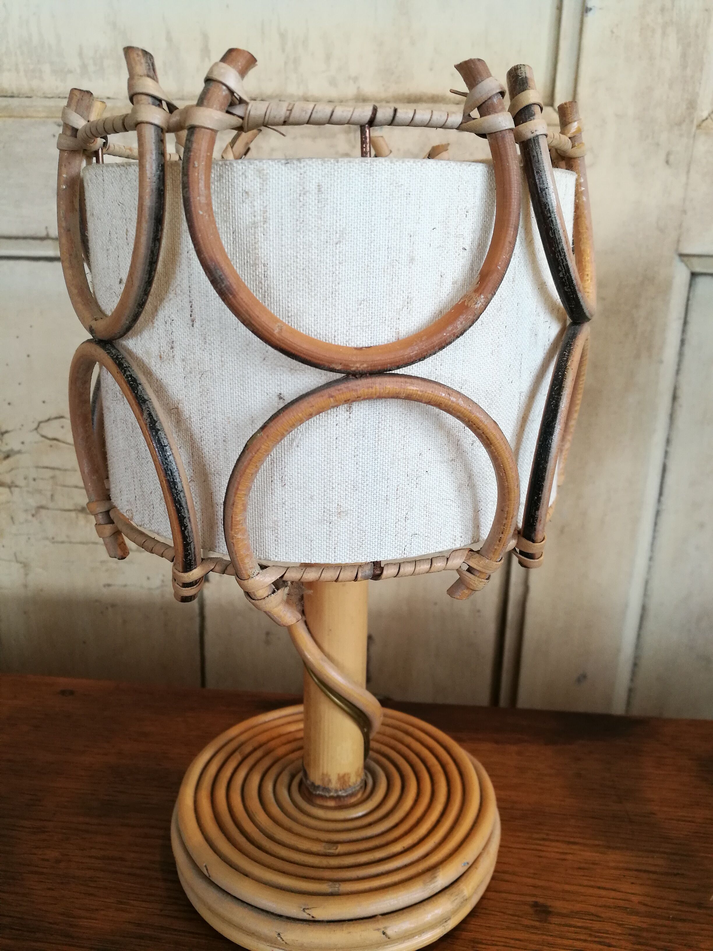 Pair of rattan bedside lamps