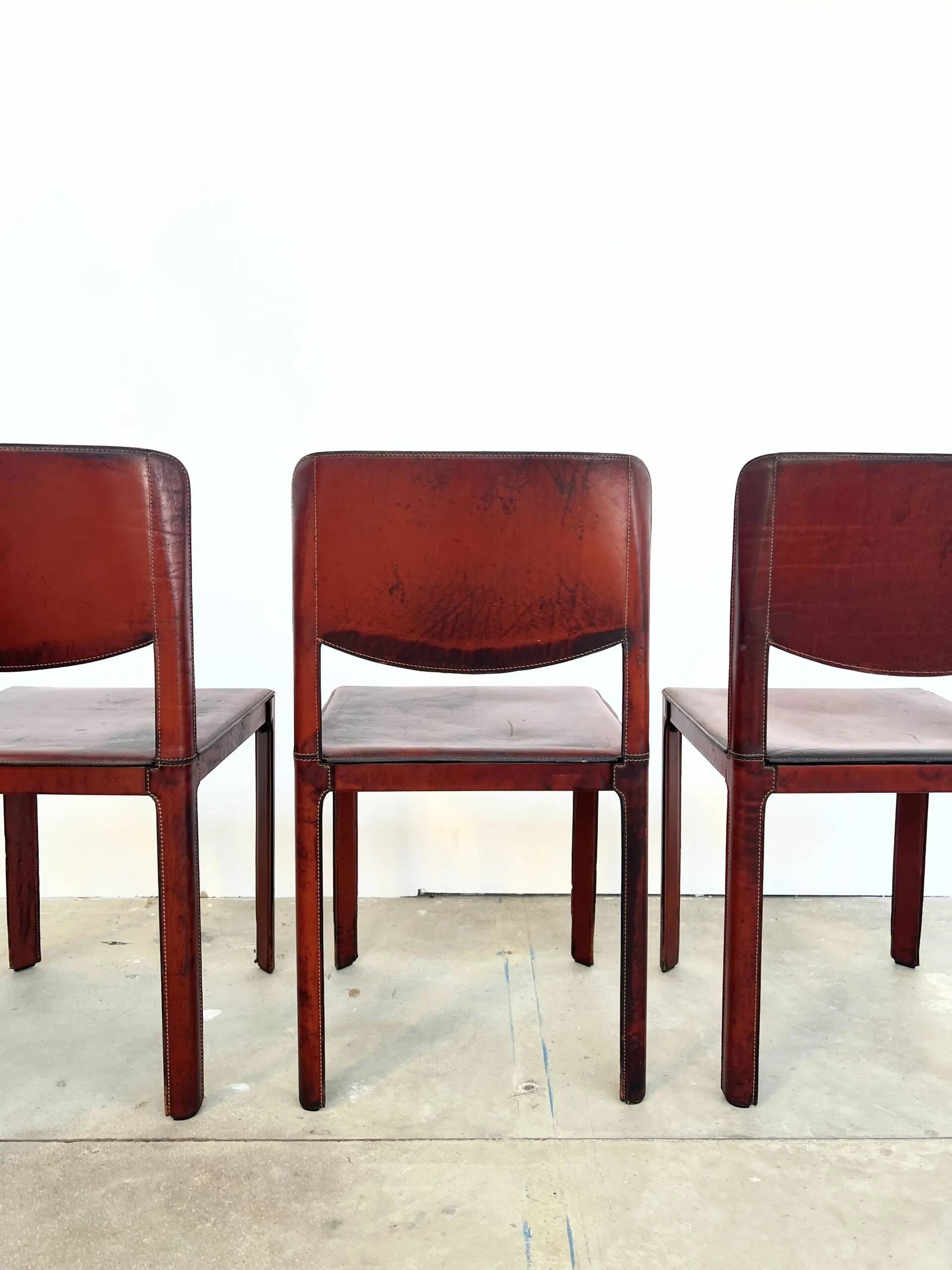 Lot de 4 chaises Matteo Grassi cuir rouge