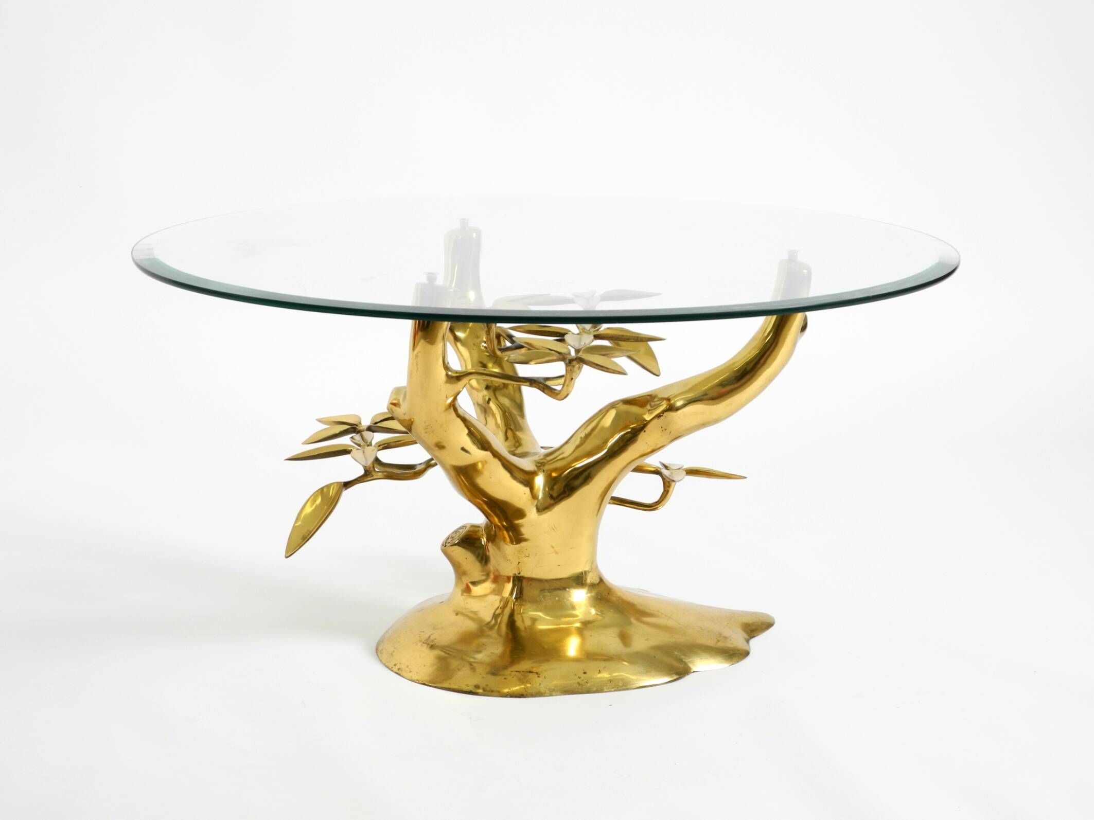 70s coffee table, model Bonsai by Willy Daro, made of brass and fire-gilded