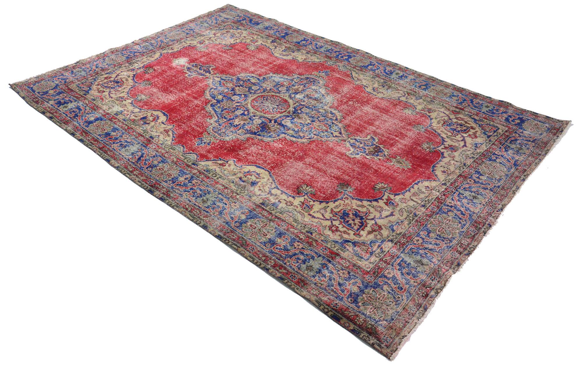 One-of-a-kind turkish handwoven vintage rug - rustic vintage charm 322x 225