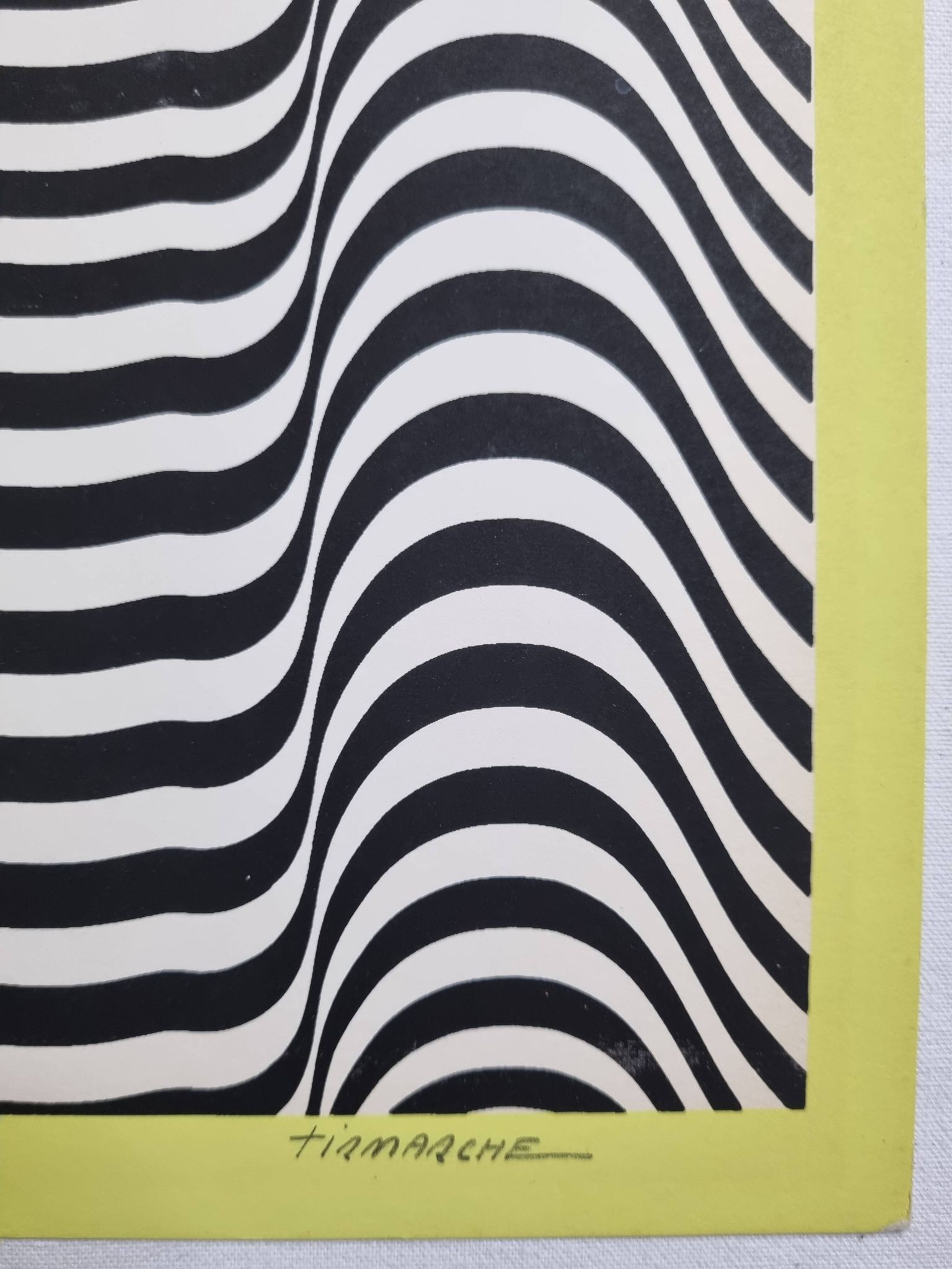 Screenprint signed after Maurice Tirmarche, Optical work of art "Op Art in yellow", 50 x 65 cm