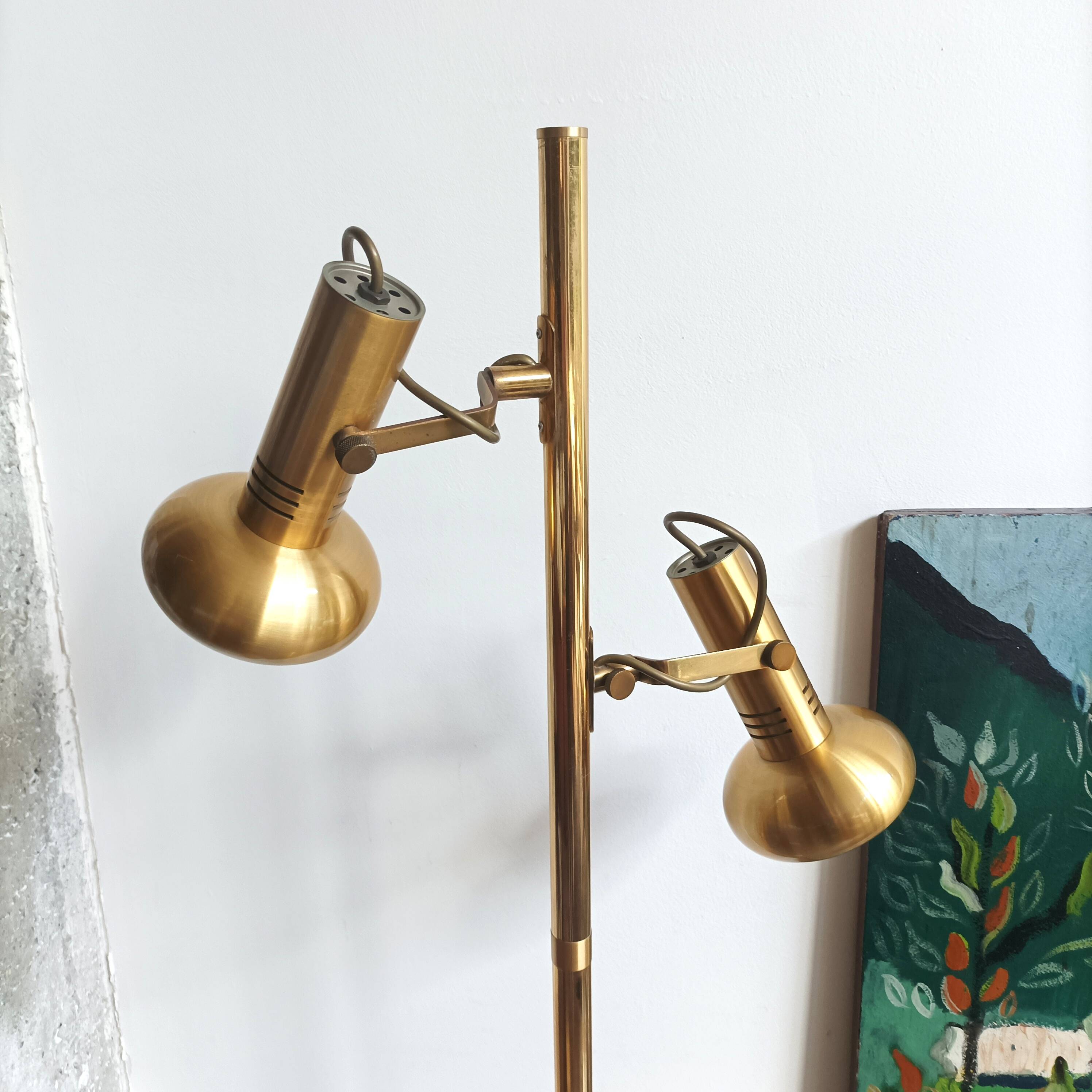 Lampadaire spots laiton doré 70s
