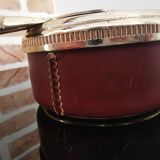 1950s Flamidor Diplomate style ashtray covered in leather with brass tray