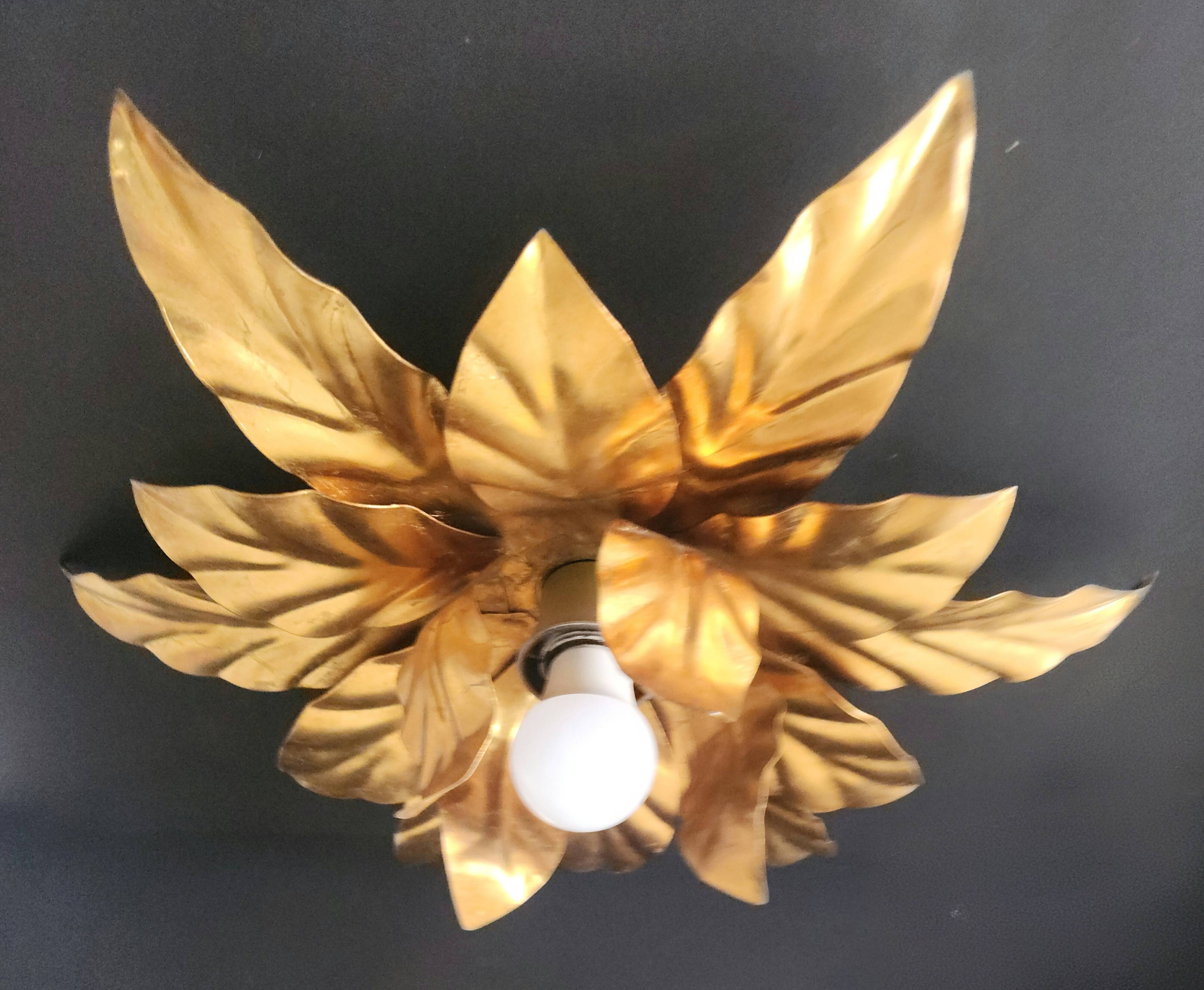 Italian gilded gold leaf Florentine ceiling lamp in Hans Kögl style