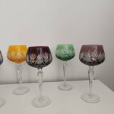 Set of 6 colored crystal stemmed glasses