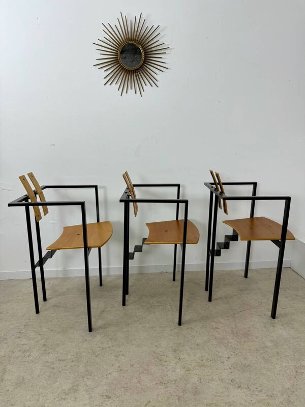 3 anciennes chaises design brut Karl Friedrich Forster modele Trix KFF postmoderne années 70/80