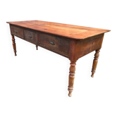 Table ancienne Louis Philippe en cerisier massif et chêne  à 3 tiroirs