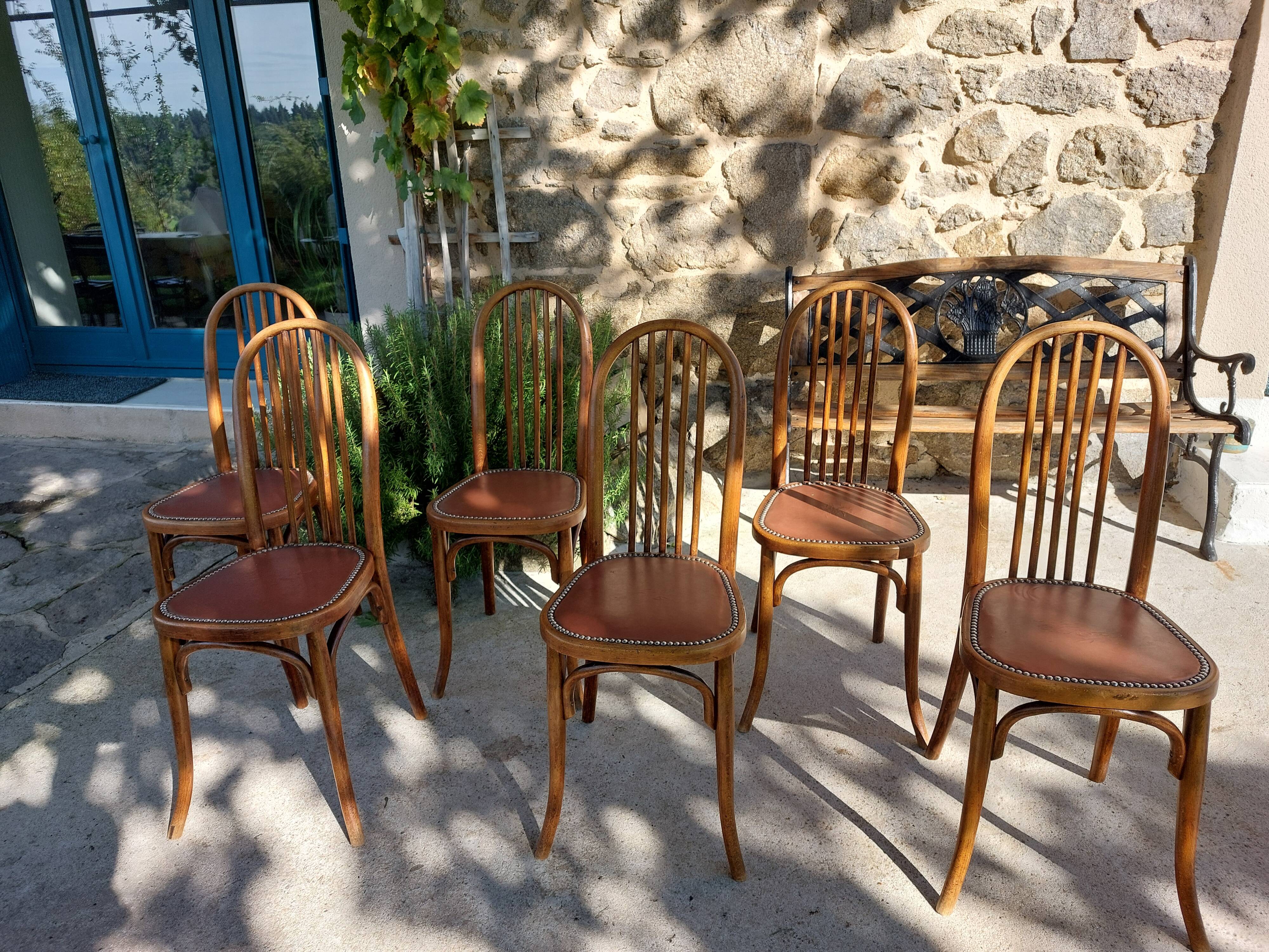 6 chaises Baumann en bois et simili cuir