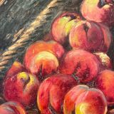 Still life - Basket of peaches and pitcher