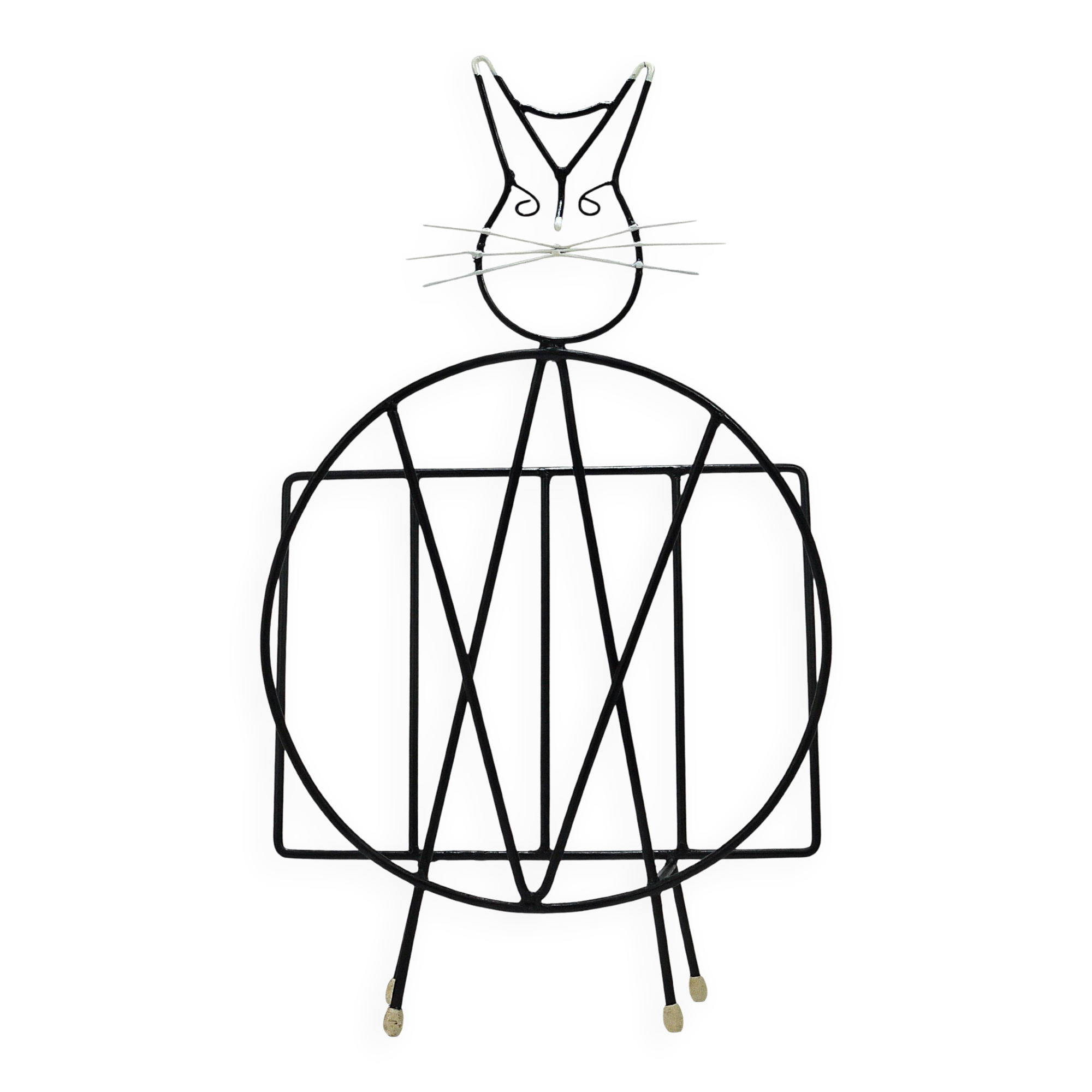 Mid-century cat-shaped magazine or record holder, iron, Italy, 1950s.