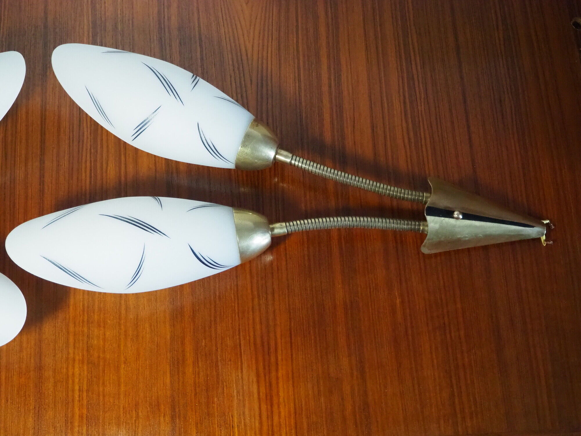 Pair of double opaline and brass wall lights from the 1960s-1970s.