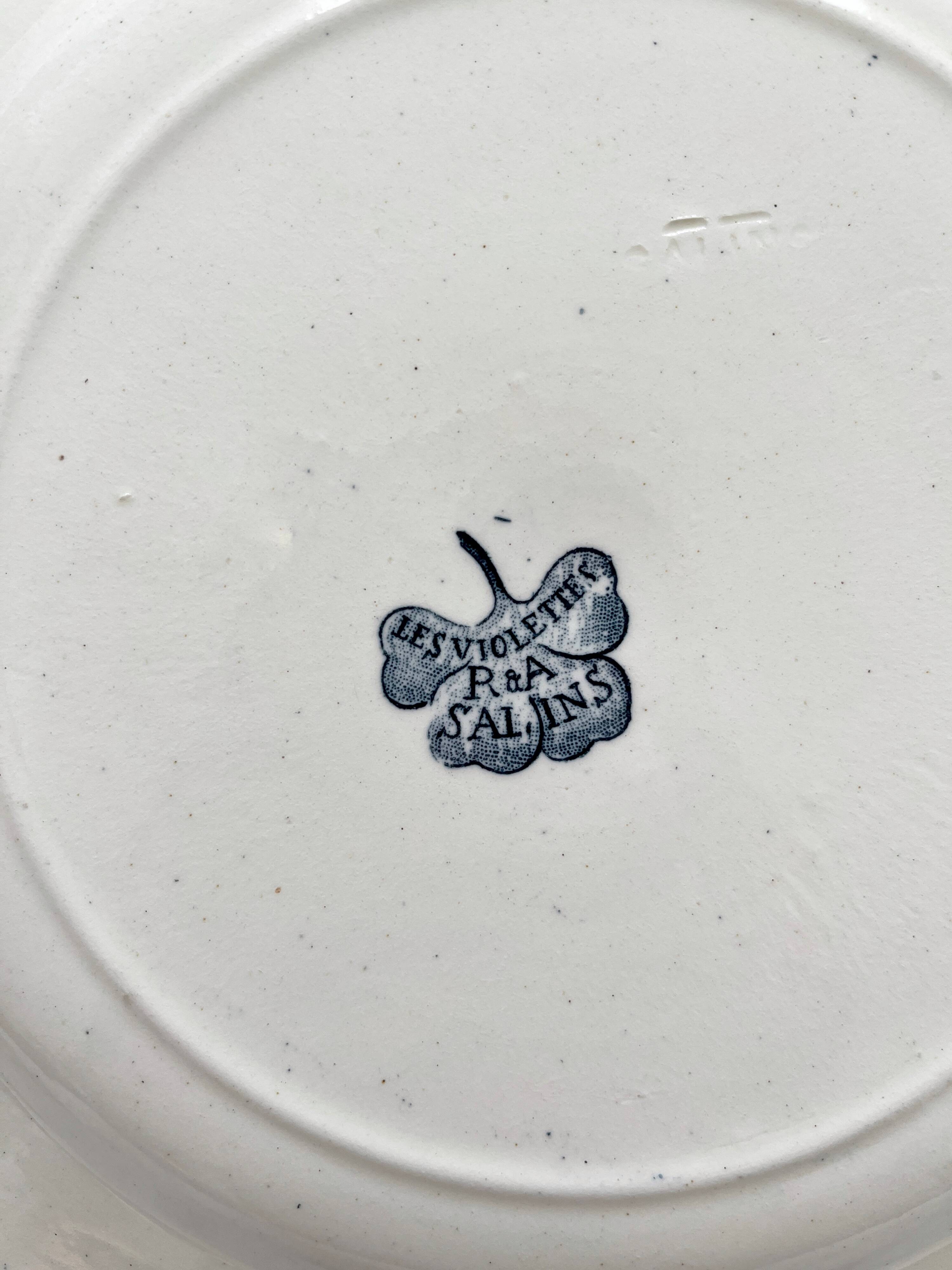 Antique ironstone dinner plate "Les Violettes" Salins