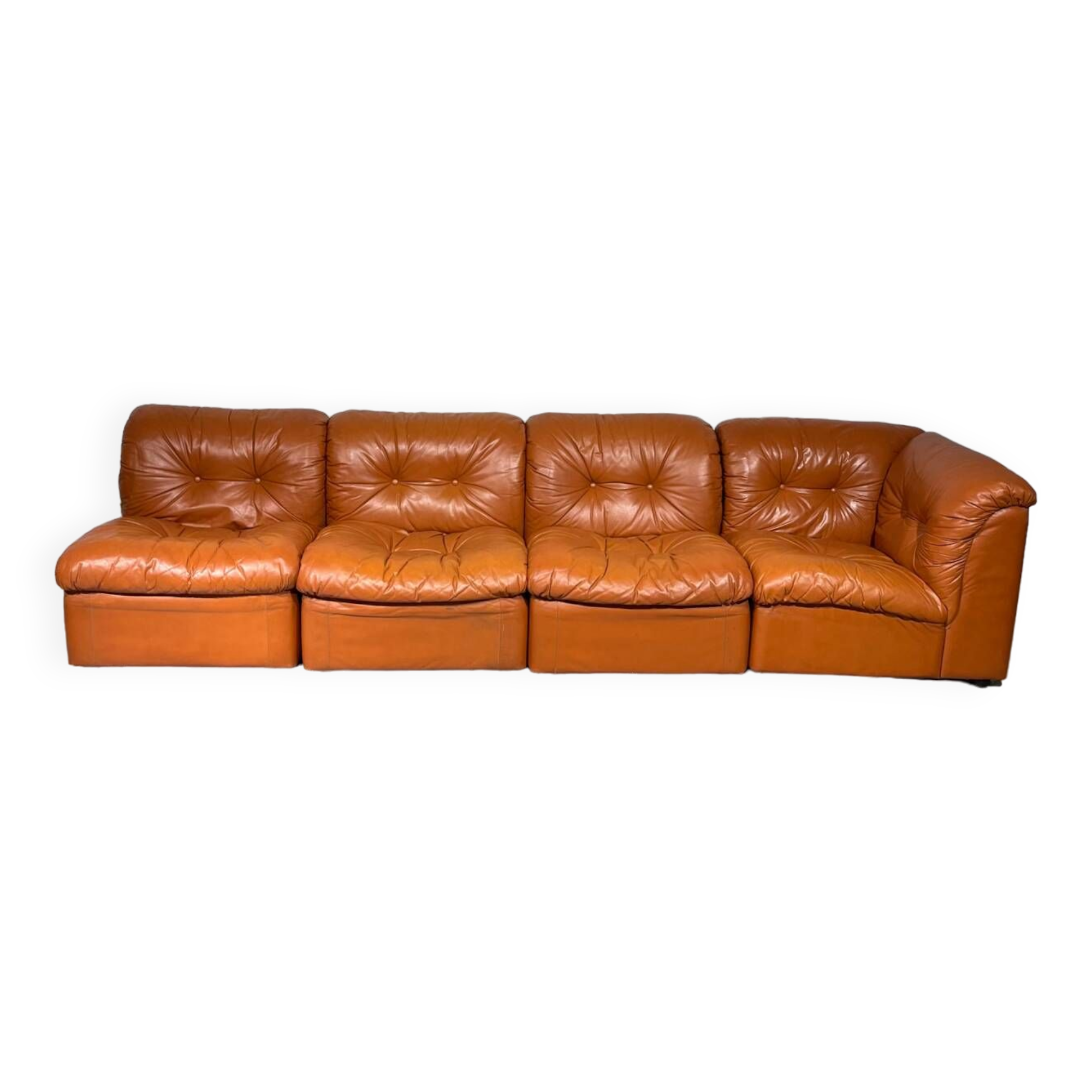 Modular cognac leather sofa