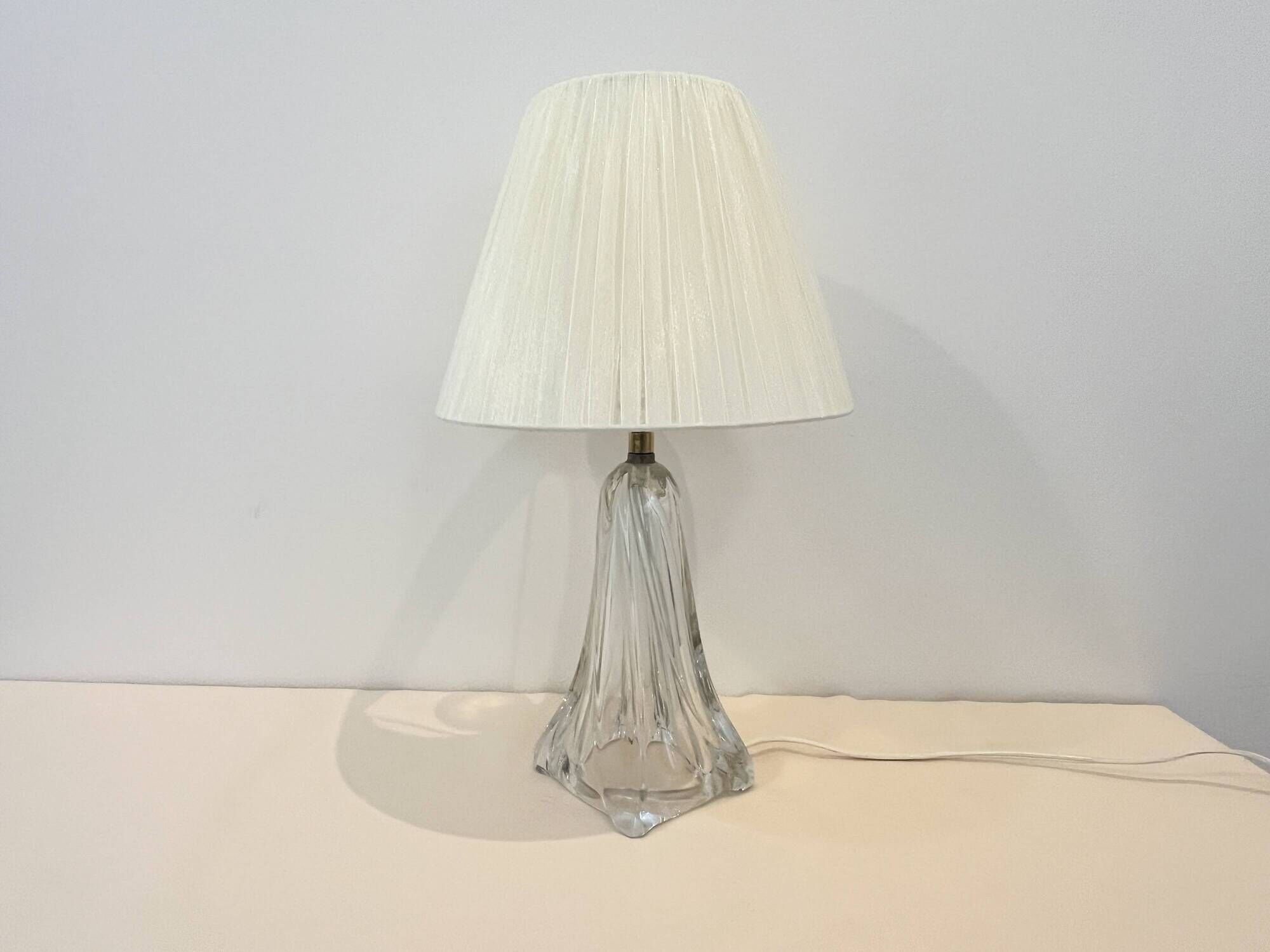 Vintage daum france 1960 crystal lamp base with pleated shade
