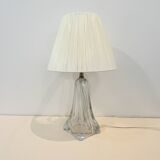 Vintage daum france 1960 crystal lamp base with pleated shade
