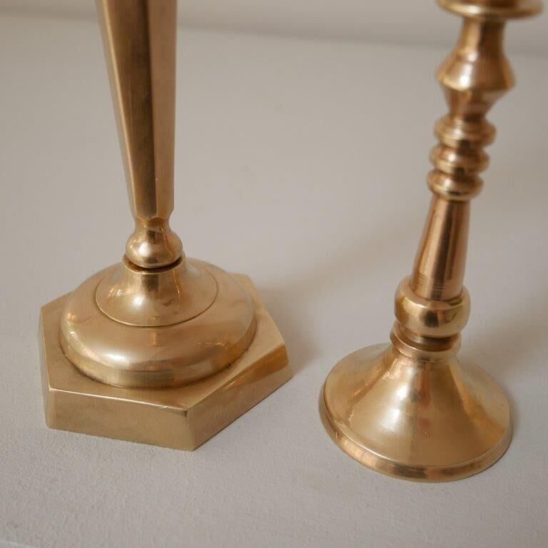 Set of 2 small brass candle holders