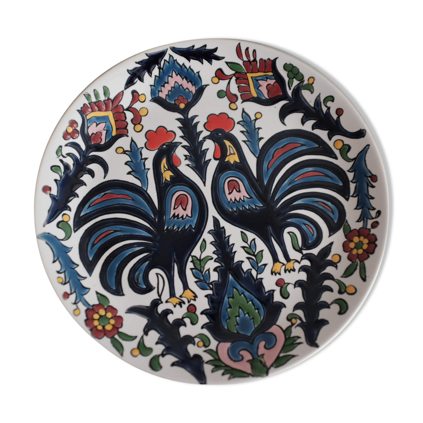 Vintage plate faience enamelled, signed Nassos Rodos-Hellas Hand Made