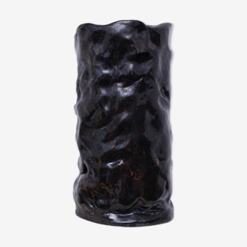 Thick black ceramic vase