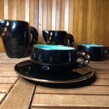 Ancien service petit déjeuner magdalith céramique noire & bleue vintage #a517