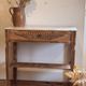 Old solid wood console with marble - 1 drawer