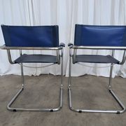 Set of 2 Vintage Mart Stam Style S34 Chair: Blue Leather, Bauhaus Design