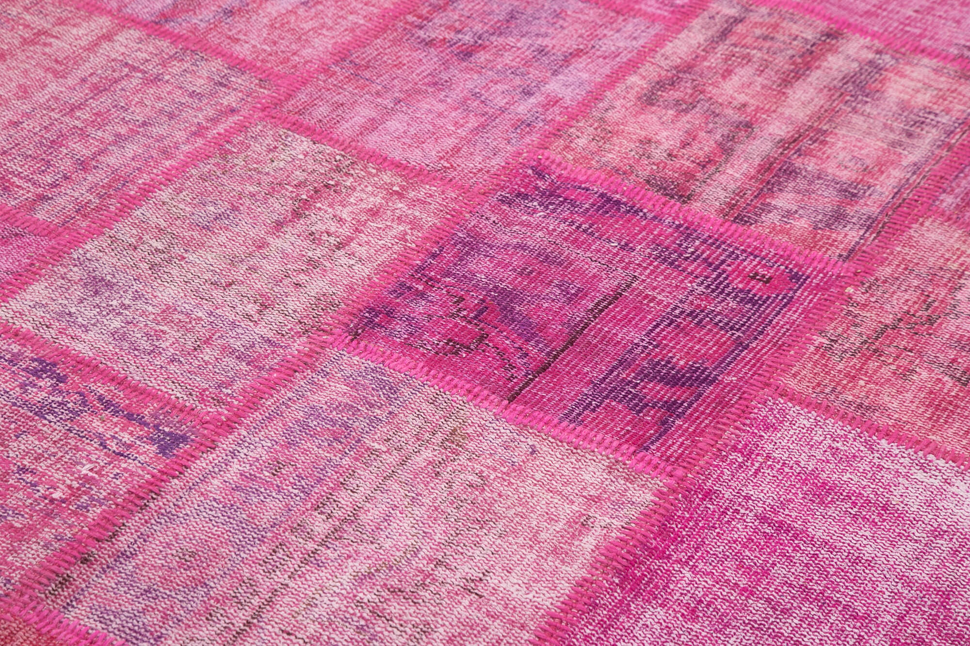 Handwoven anatolian contemporary 176 cm x 242 cm pink patchwork carpet