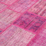 Handwoven anatolian contemporary 176 cm x 242 cm pink patchwork carpet